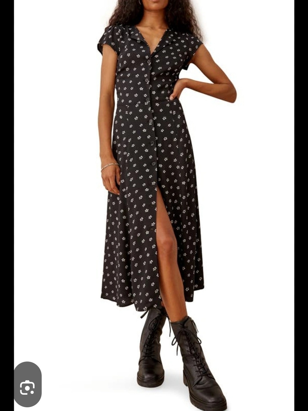 Reformation Fauna Black Floral Button-Front Midi Dress